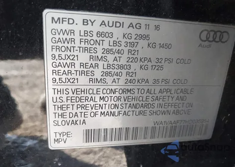 2017 Audi Q7 3.0T Premium из США, поврежденный, VIN WA1VAAF77HD035954